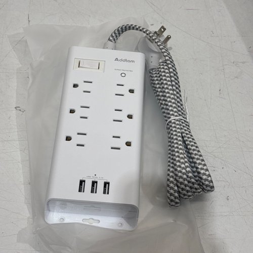ADDTAM SURGE PROTECTOR POWER FLAT PLUG BAR - 5 FEET - WHITE image 2