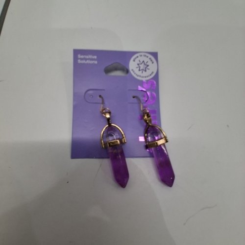 GIRLS CLAIRE'S GOLD-TONE PURPLE CRYSTAL DROP EARRINGS - PURPLE/GOLD TONE image 2