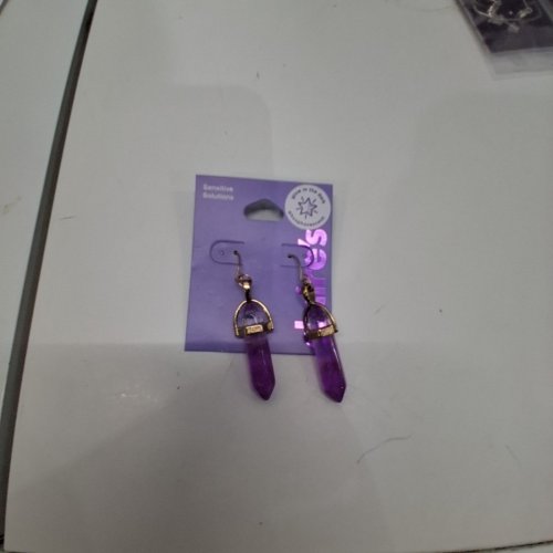 GIRLS CLAIRE'S GOLD-TONE PURPLE CRYSTAL DROP EARRINGS - PURPLE/GOLD TONE image 3
