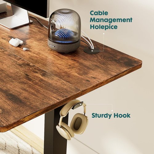 ELECTRIC ADJUSTABLE HEIGHT STANDING DESK WITH HOOKS - 55" X 24" - RUSTIC BROWN - (MODEL: ELT-P5524V3-RUST) image 3