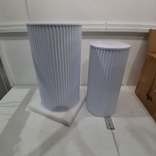 2PC DECORATIVE METAL PLEATED DISPLAY PEDESTALS - 19.7"/23.6" - WHITE image 2