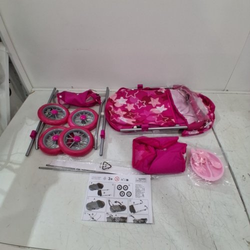 BAYER 4-WHEELED METAL BABY DOLL STROLLER - FITS 18" DOLLS - PINK/WHITE - (MODEL: 12249AB) image 2