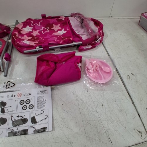 BAYER 4-WHEELED METAL BABY DOLL STROLLER - FITS 18" DOLLS - PINK/WHITE - (MODEL: 12249AB) image 3
