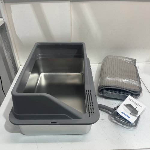 FZGHOME HIGH-SIDED STAINLESS STEEL CAT LITTER BOX - XL - GREY image 3