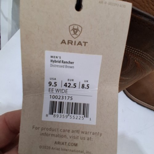 MEN'S ARIAT HYBRID RANCHER DISTRESSED SQUARE TOE BOOTS - SIZE 9.5, EXTRA EXTRA WIDE - BROWN (STYLE: 10023175) image 6