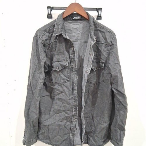 WOMEN'S LONG-SLEEVE BUTTON-UP SHIRT - LARGE - GREY image 3