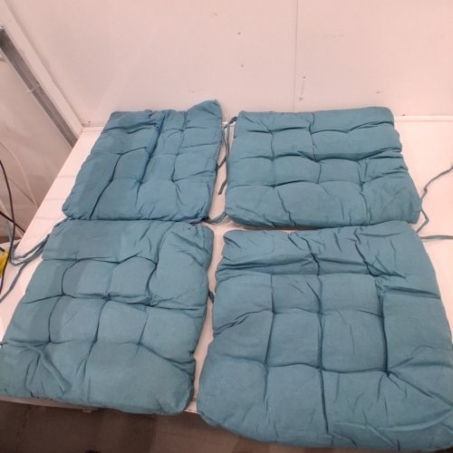4PK SOLID TWILL SQUARE TUFTED CHAIR CUSHIONS - 16" - AQUA BLUE image 2
