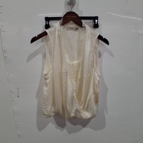 WOMEN'S BLACK TAPE LACE TRIM SLEEVELESS TOP - SMALL - PEARL image 2