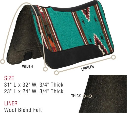 WEAVER EQUINE CONTOURED SINGLE WEAVE WOOL BLEND FELT PONY SIZE SADDLE PAD - 23" X 24" - BLACK/BLUE image 2