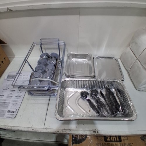 5PK CATERPAX DISPOSABLE CATERING BUFFET SET WITH UTENSILS - 5 TRAY - SILVER (ITEM: CP-10T5RFF) image 3
