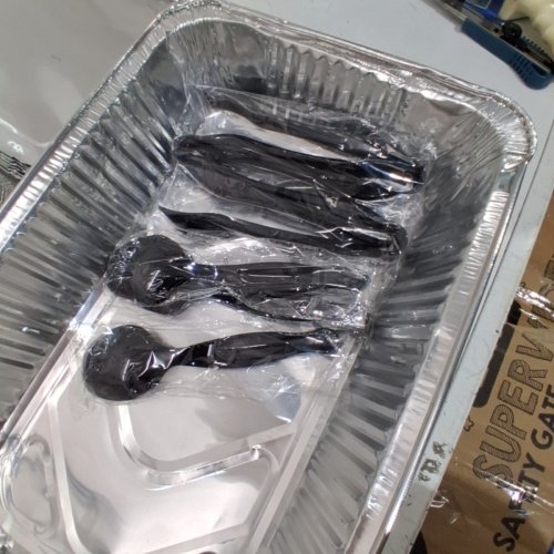 5PK CATERPAX DISPOSABLE CATERING BUFFET SET WITH UTENSILS - 5 TRAY - SILVER (ITEM: CP-10T5RFF) image 4