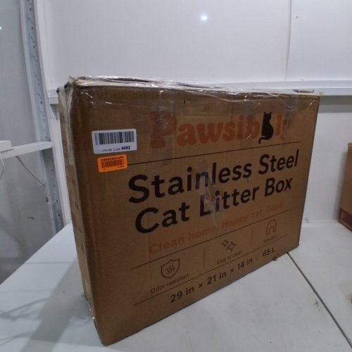 XXXL HIGH-SIDED STAINLESS STEEL CAT LITTER BOX - 28" X 20" X 13" - SILVER image 5
