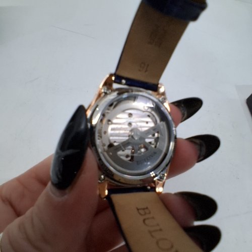 WOMENS BULOVA SAPPHIRE QUATRZ OPEN HEART WATCH -34 MM- ROSE GOLD TONE, WHITE, NAVY (MODEL: 97L180) image 2