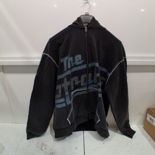 UNISEX THE STROKES OVERSIZED CUSTOM DOUBLE ZIPPER MAGNA HOODIE - LARGE - GREY/BLUE/WHITE image 2