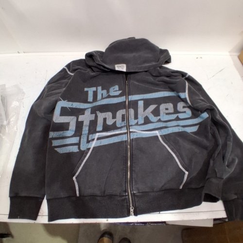 UNISEX THE STROKES OVERSIZED CUSTOM DOUBLE ZIPPER MAGNA HOODIE - LARGE - GREY/BLUE/WHITE image 3