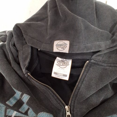 UNISEX THE STROKES OVERSIZED CUSTOM DOUBLE ZIPPER MAGNA HOODIE - LARGE - GREY/BLUE/WHITE image 4