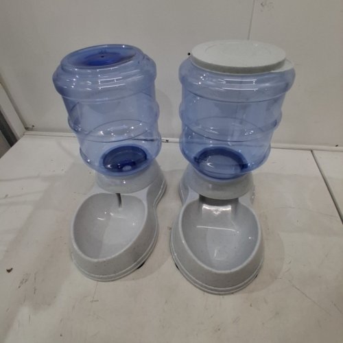 2PC AMAZON BASICS GRAVITY PET DOG/CAT FOOD FEEDER & WATER DISPENSER BUNDLE SET - SMALL/1 GAL WATER/6LBS FOOD - GREY image 2