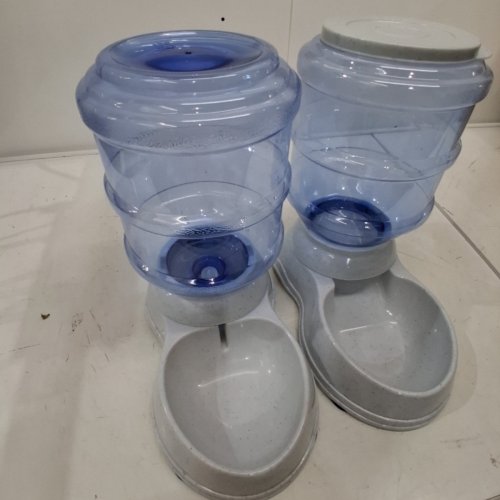 2PC AMAZON BASICS GRAVITY PET DOG/CAT FOOD FEEDER & WATER DISPENSER BUNDLE SET - SMALL/1 GAL WATER/6LBS FOOD - GREY image 3