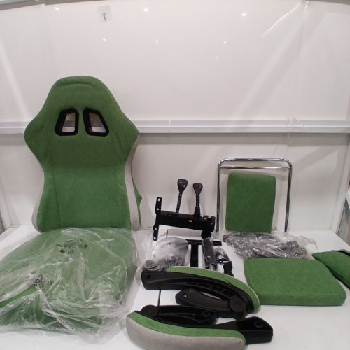 NTIIBCUY GAMING CHAIR FABRIC HIGH BACK CHAIR WITH FOOTREST / HEADREST & LUMBAR SUPPORT - 350LBS CAP - GREY/GREEN image 3