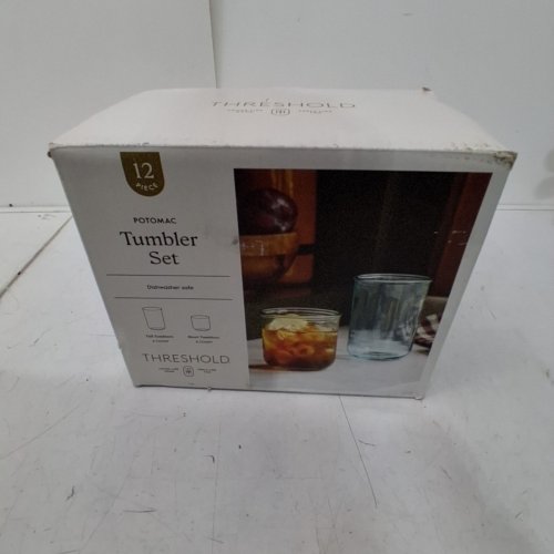 12PC THRESHOLD POTOMAC GLASS TUMBLER SET - 13.5OZ/11.8OZ - BLUE image 4