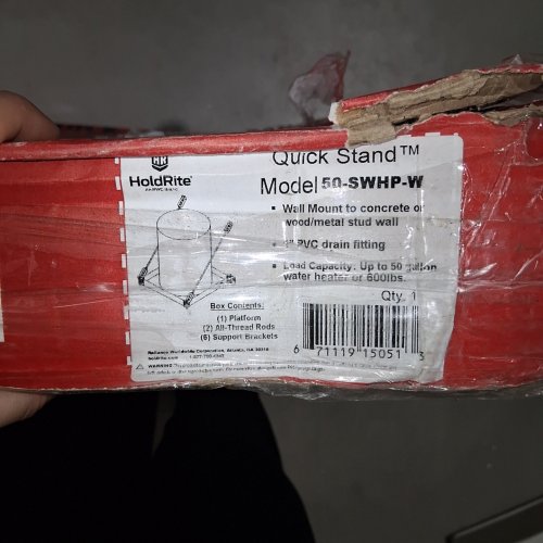 HOLDRITE QUICKSTAND WALL-MOUNT SUPPORT PLATFORM WITH DRAIN PAN FOR WATER HEATER - 50 GAL MAX/CAP, 600LBS (MODEL: 50-SWHP-W) image 2