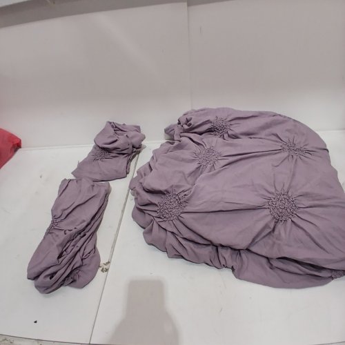3PC KRINKLE ROSETTE DUVET COVER SET - DOUBLE/QUEEN - LIGHT PURPLE image 3