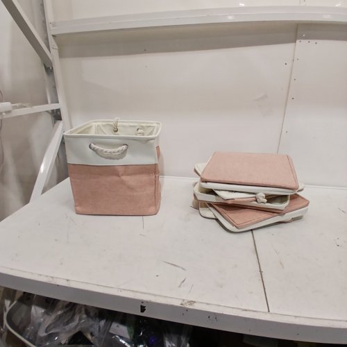 6PK ECDYQXVU FOLDABLE FABRIC STORAGE CUBE ORGANIZER BINS - 13" X 13" - WHITE/PINK image 5
