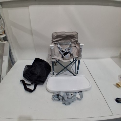 PANDAEAR PORTABLE TRAVEL BABY CAMPING CHAIR SEAT WITH TRAY STRAPS AND CARRYING BAG - 37LB CAP - GREY/WHITE (MODEL: XJ-906) image 2
