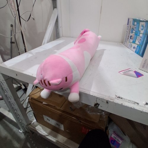 SUPER SOFT LONG KITTY CAT BODY PLUSH PILLOW - 28" LONG - HOT PINK/WHITE image 2