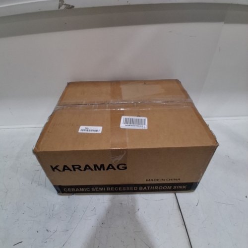 KARAMAG BATHROOM VESSEL CERAMIC SINK, SEMI RECESSED WITH OVAL DROP-IN AND OVERFLOW - 16" X 12"- WHITE (MODEL: 2016) image 4
