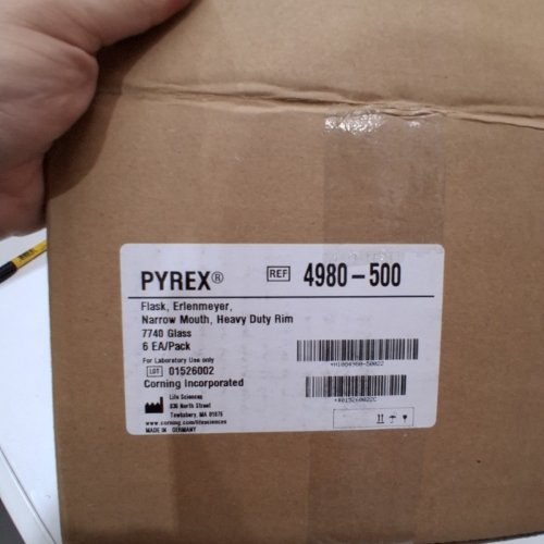 5PK PYREX NARROW MOUTH HEAVY DUTY RIM ERLENMEYER FLASK - CLEAR (MODEL: 4980-500) image 3