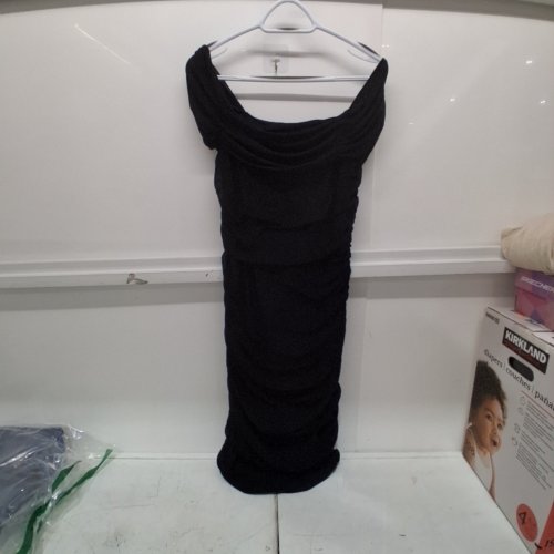 WOMENS OFF SHOULDER RUCHED BODYCON SLIMMING MINI DRESS - XL - BLACK image 2