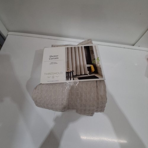 THRESHOLD WAFFLE WEAVE GROMMET TOP FABRIC SHOWER CURTAIN - 72" X 72" - KHAKI image 4