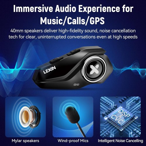 LEXIN BLUETOOTH MOTORCYCLE HELMET HEADSET WITH 2 MICS & 4 COLOR FACEPLATES - BLACK (MODEL: G1) image 2