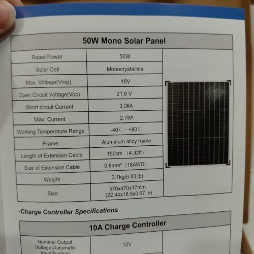 LEPITERY SOLAR PANEL KIT 50W WITH 10A CHARGE CONTROLLER MONOCRYSTALLINE AND EXTENSION CABLE - BLACK - (MODEL: LP-SP50-A03) image 3
