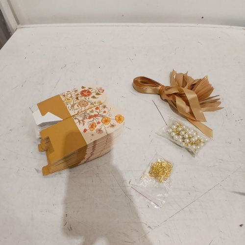 50PC PARTY FAVOUR BOXES WITH RIBBONS - GOLD FLORAL image 2