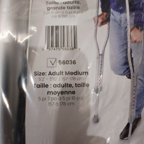 BIOS LIVING MEDICAL ADULT ALUMINUM CRUTCHES - MEDIUM - GREY/SILVER (MODEL: 56036) image 3