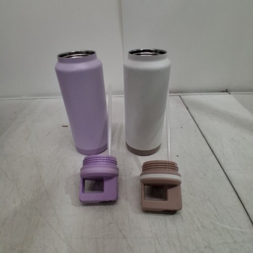 2PK GROSCHE ALPINE FLIP 'N SIP INSULATED WATER BOTTLE WITH STRAW - 40OZ - PURPLE/WHITE/BEIGE image 2