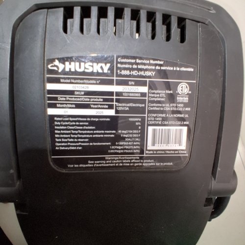 HUSKY OIL-FREE HAND-CARRY PANCAKE AIR COMPRESSOR - 1/3HP - 3 GAL - GREY/BLACK (MODEL: 0210342B) image 3