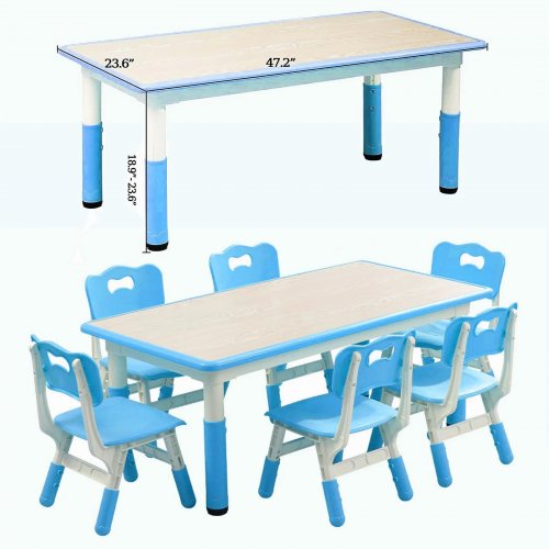 7PC GARVEE KIDS TABLE AND CHAIRS SET IN ERGONOMIC DESIGN - BLUE (MODEL: PTO_OYUGN3V8) image 2