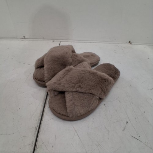 WOMEN'S SOFT PLUSH FUZZY SLIPPER SANDALS - 5-6 - BROWN image 3