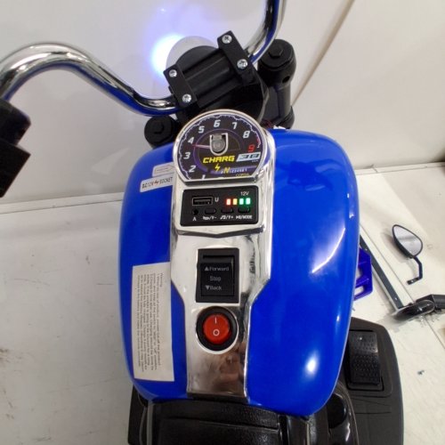 KIDS GARVEE ELECTRIC 3-WHEEL RIDE ON MOTORCYCLE WITH TRAINING WHEELS - 12V - BLUE/BLACK (MODEL: WH8898) image 3