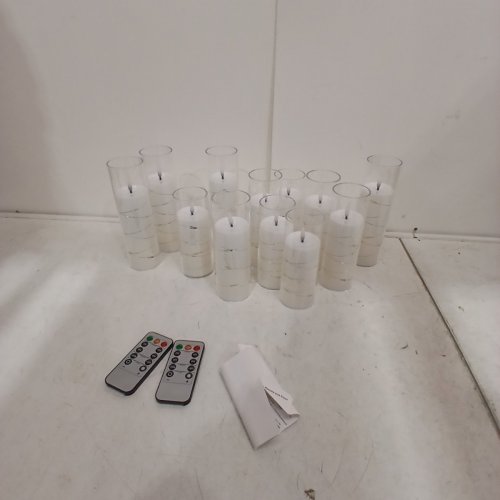 12PC BATTERY POWERED LED FLAMELESS DECORATIVE PILLAR CANDLES WITH REMOTE - ASSORTED SIZES image 2