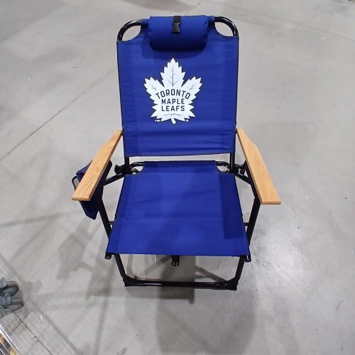 NHL TORONTO MAPLE LEAF FOLDING BACKPACK CHAIR WITH A SIDE HANGING STORAGE POUCH/CUP HOLDER - 300LBS MAX - BLUE/WHITE (MODEL: 2032824) image 2