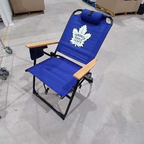 NHL TORONTO MAPLE LEAF FOLDING BACKPACK CHAIR WITH A SIDE HANGING STORAGE POUCH/CUP HOLDER - 300LBS MAX - BLUE/WHITE (MODEL: 2032824) image 3