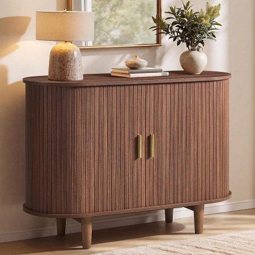 VASAGLE STORAGE CABINET WITH ADJUSTABLE SHELVES - 39.4" X 15.7" X 29.5" - WALNUT NATURAL WOOD BROWN (MODEL: LSC621KX01) image 2