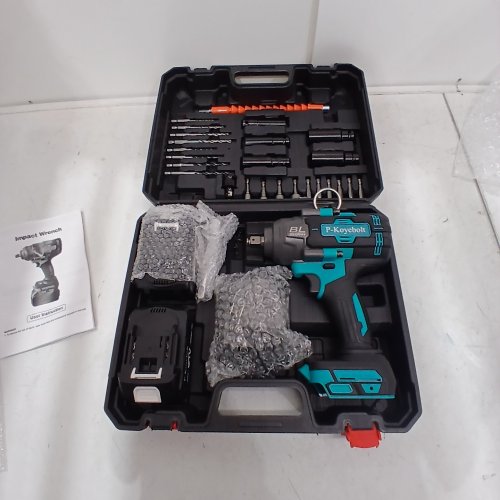 P-KOYEBOLT CORDLESS HIGH TORQUE IMPACT WRENCH KIT WITH 2 BATTERIES- 21 V, 2300 RPM - TEAL AND BLACK image 3