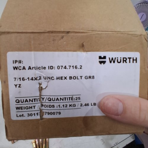 25PK WÜRTH GRADE 8 HEX CAP BOLTS - 7/16-14" X 2" image 2