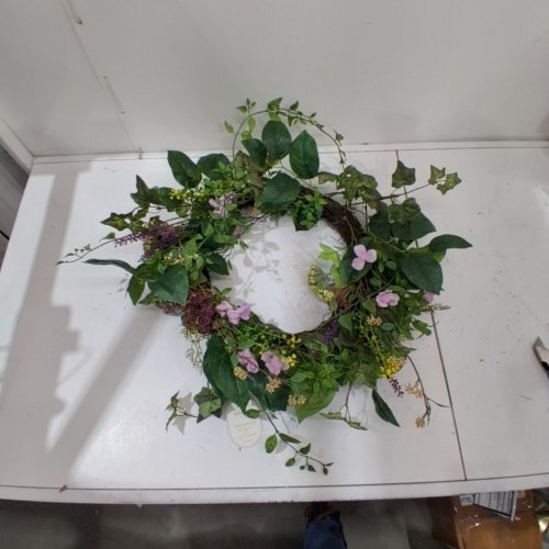 THRESHOLD FLOWER AND LEAF WREATH - 26" - GREEN/PURPLE image 3