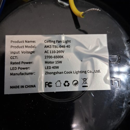 LED CEILING FAN LIGHT - 40W LED - 2700-6500 K - BLACK (MODEL: AMZ-TBL-048-40) image 2